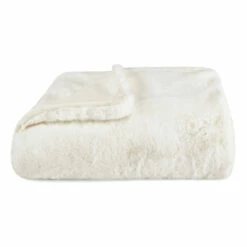 Vera Wang Lapin White Faux Fur Throw Blanket