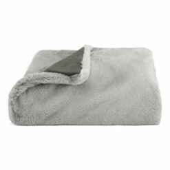 Vera Wang Lapin Grey Faux Fur Throw Blanket