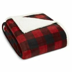 Eddie Bauer Mountain Plaid Red Ultra Soft Plush Fleece Blanket