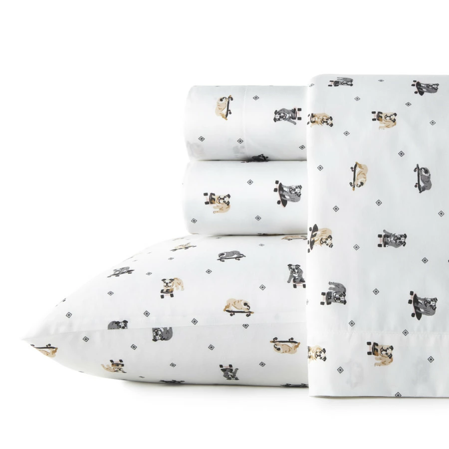 Poppy & Fritz Skateboarding Bulldogs Cotton Percale Sheet Set - Image 3