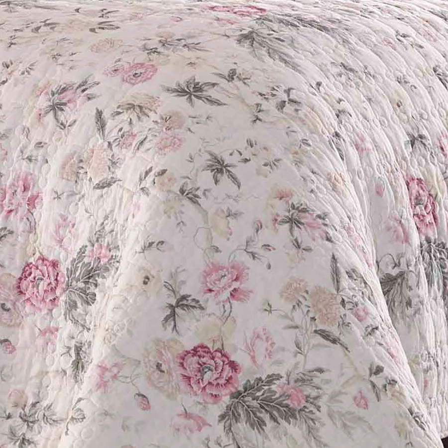 Laura Ashley Breezy Floral Pink Grey Quilt Set - Image 2