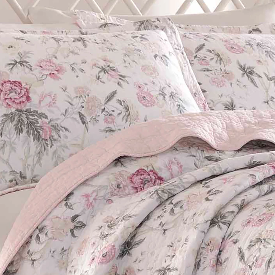 Laura Ashley Breezy Floral Pink Grey Quilt Set - Image 3