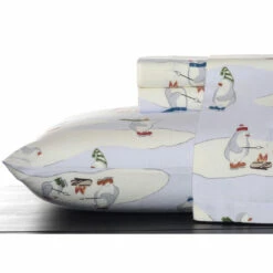Eddie Bauer Skating Penguins Flannel Sheet Set