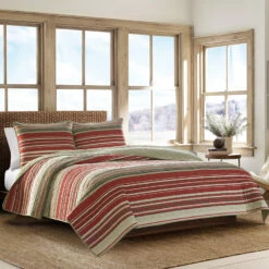 Eddie Bauer Yakima Valley Stripe Red Quilt Set